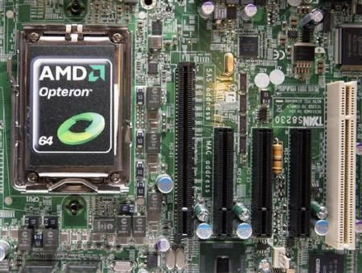 A new AMD Opteron 6000 series processor is seen on a motherboard during a product launch in Taipei