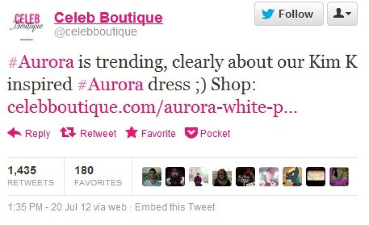 Celeb Boutique Sparks Outrage On Twitter After &#039;Dark Knight Rises&#039; Massacre, Uses #Aurora To Advertise New Kim Kardashian Dress