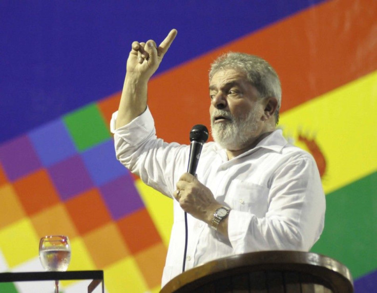 Brazil's former president Lula speaks during an economic forum in Santa Cruz