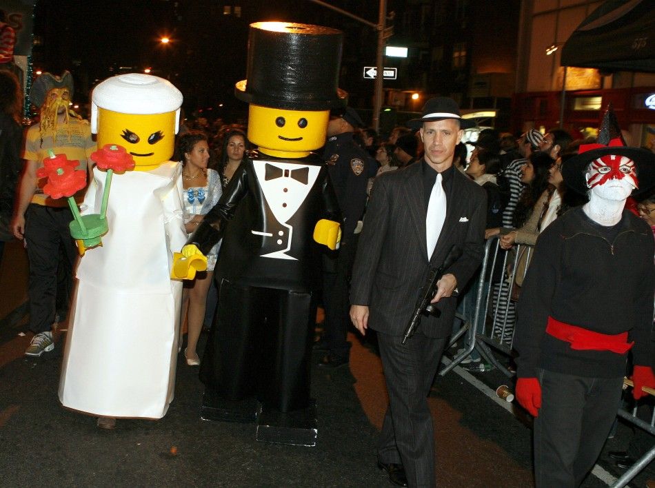 Participants dressed as Lego toys take part in the annual Greenwich Village Halloween Parade in New York