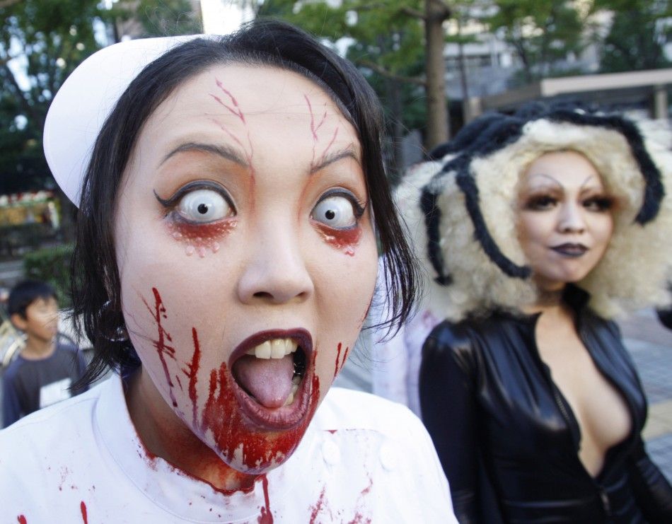 A participant poses during a Halloween parade in Kawasaki, south of Tokyo