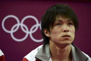 Kohei Uchimura of Japan is seen during the men&#039;s gymnastics team final in the North Greenwich Arena during the London 2012 Olympic Game