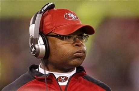 San Francisco 49ers head coach Mike Singletary reacts on the sidelines against the Philadelphia Eagles during their NFL football game in San Francisco, California October 10, 2010.