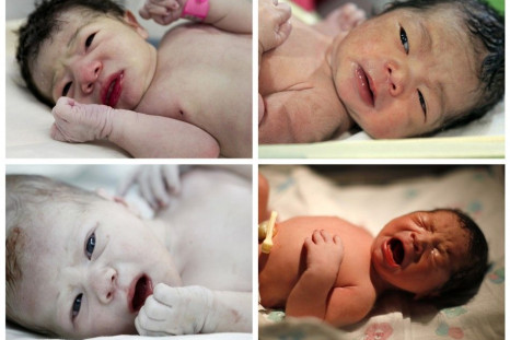 A combination photo shows six of half a million babies born around the world