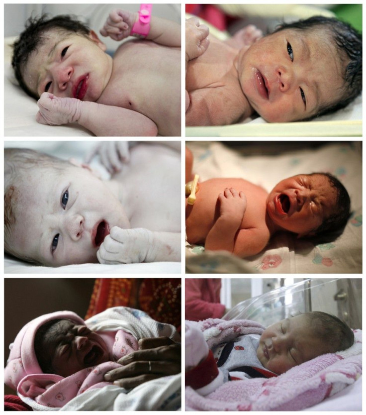 A combination photo shows six of half a million babies born around the world