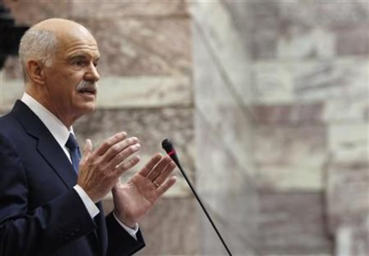 Greek Prime minister Papandreou delivers a speech to Panhellenic Socialist Movement parliamentary group in Athens