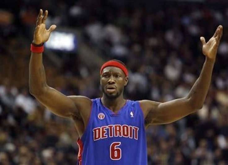 Detroit Pistons forward Ben Wallace reacts to a foul call during the first half of their NBA basketball game against the Toronto Raptors in Toronto