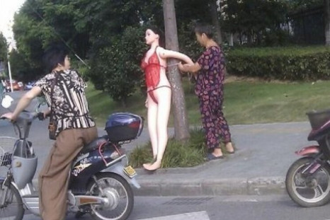 Chinese Granny Installs Sex Doll On The Street