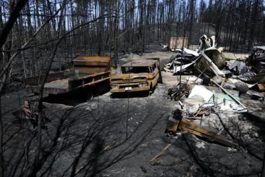 Burned wreckage in the path of the Duck Lake Fire.