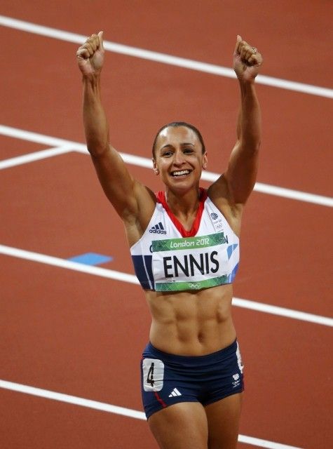 Ennis celebrates winning her women039s heptathlon 800m heat