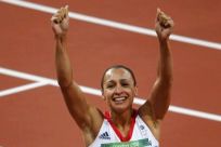 Ennis celebrates winning her women&#039;s heptathlon 800m heat