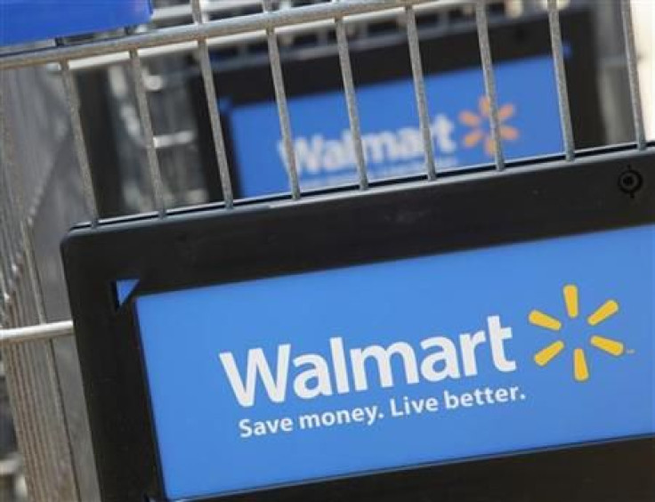 Shopping carts are seen outside a new Walmart Express store in Chicago