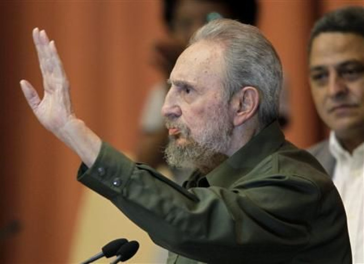 Former Cuban leader Fidel Castro gestures during the National Assembly in Havana