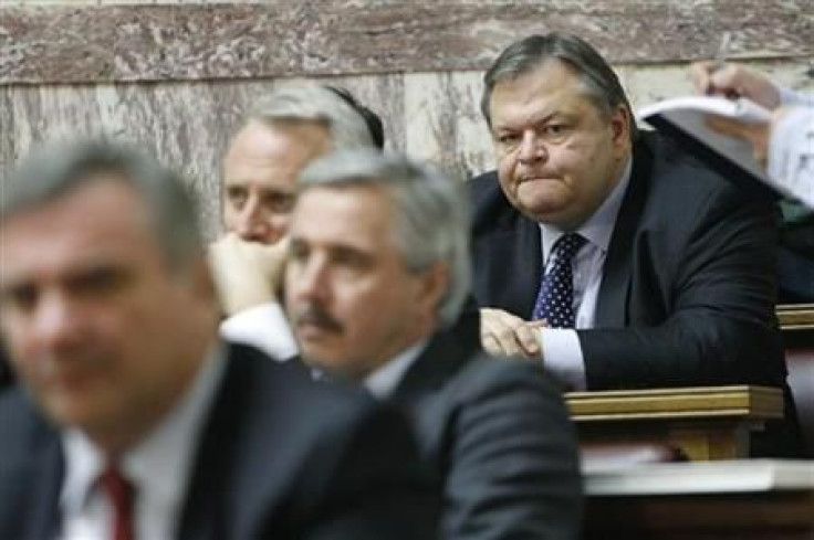 Greek Finance minister Venizelos attends at a Panhellenic Socialist Movement parliamentary group meeting in Athens