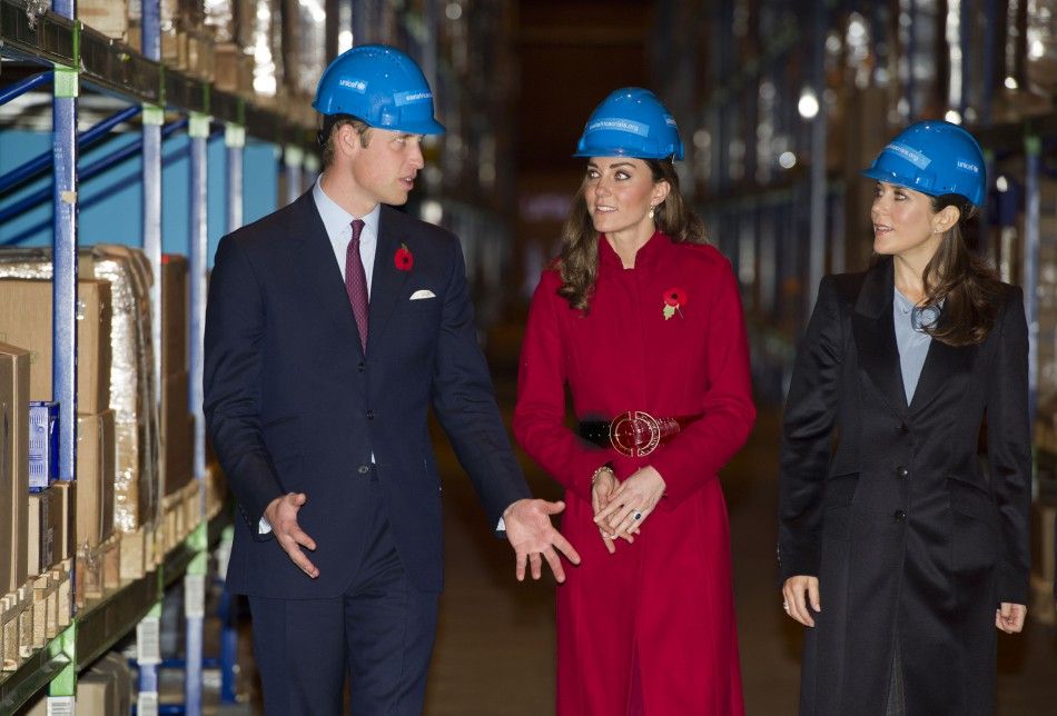 Britains Prince William and Catherine, Duchess of Cambridge visit the UNICEF emergency supply centre with Denmarks Crown Princess Mary in Copenhagen