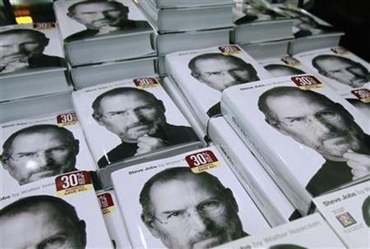 Copies of the new biography of Apple CEO Steve Jobs by Walter Isaacson are displayed at a bookstore in New York