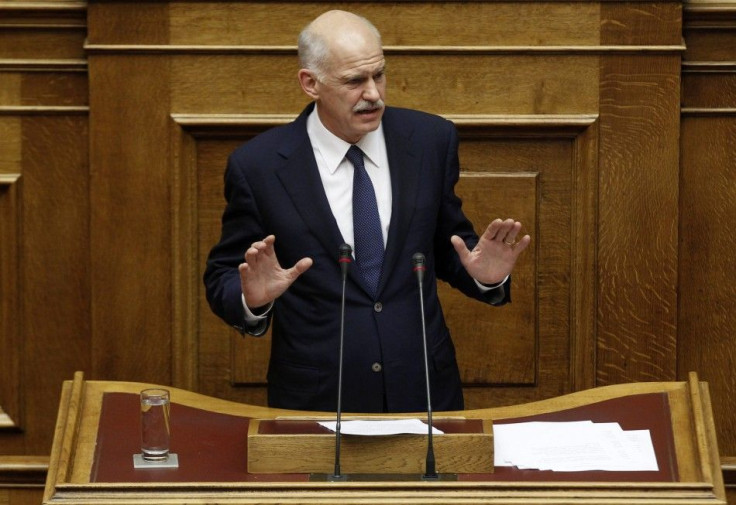 Greek Premier Papandreou addresses the Greek parliament in Athens