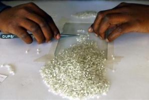 A worker at the Botswana Diamond Valuing Company displays a rough diamond 