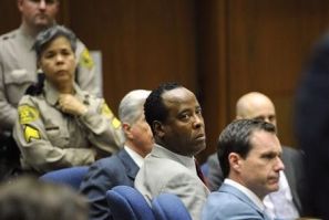 Dr. Conrad Murray looks towards Los Angeles Deputy District Attorney David Walgren (not pictured) as Walgren delivers his closing arguments during the final stage of Murray's defense in his involuntary manslaughter trial in the death of singer Michae