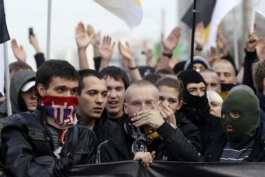 Russian ultra-nationalists take part in the so-called &quot;Russian March&quot; demonstration on the National Unity Day in the capital Moscow