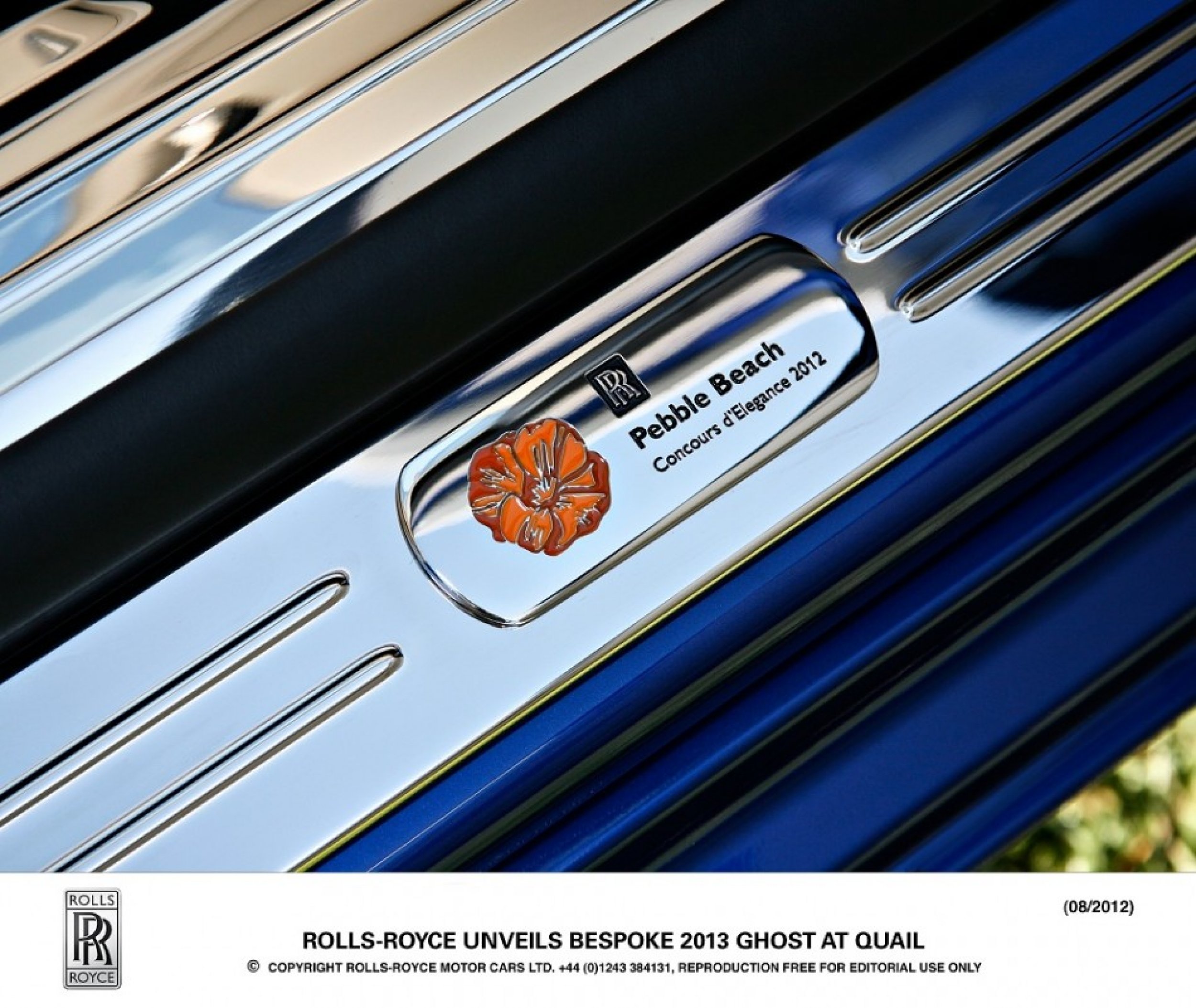 Close-up of the tread plate in the new 2013 Rolls-Royce Ghost special Pebble Beach edition. 
