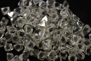 Uncut diamonds from southern Africa and Canada are seen at De Beers headquarters in London