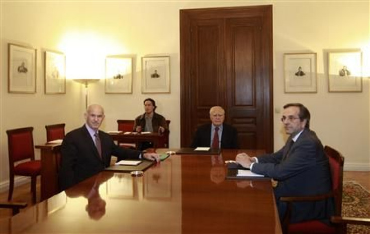 Greek President Papoulias holds a meeting with PM Papandreou and leader of conservative New Democracy party Samaras in Athens
