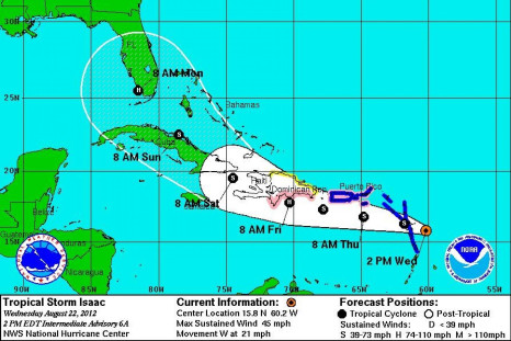 Tropical Storm Isaac's Path