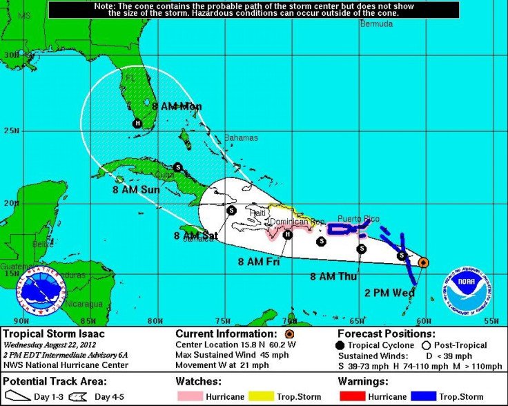 Tropical Storm Isaac's Path