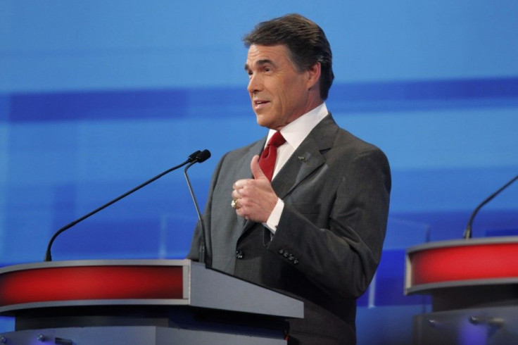 Texas Governor Rick Perry speaks during the Republican Party of Florida presidential candidates debate in Orlando, Florida, September 22, 2011.
