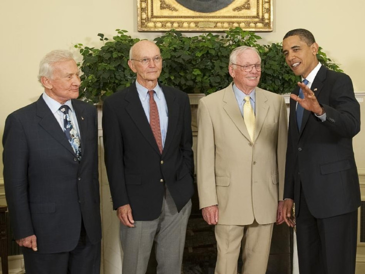 President Obama greets the Apollo 11 astronauts in the White House
