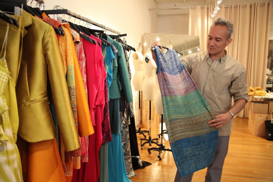Cesar Galindo shows off his spring 2013 collection, Czar by Cesar Galindo, in his studio ahead of Mercedes-Benz Fashion Week in New York.