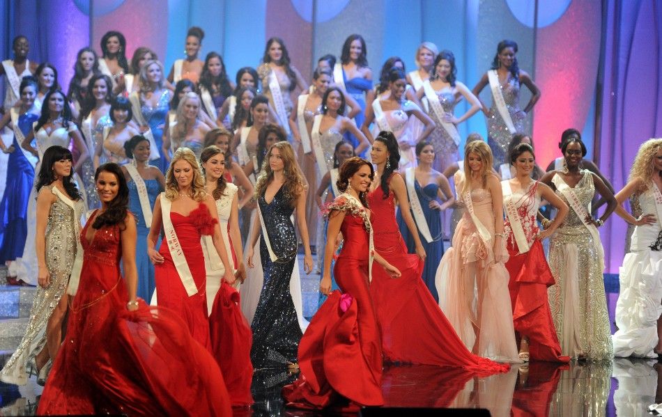  Competitors in the 2011 Miss World final, parade on stage during the opening ceremony in Earls Court in west London