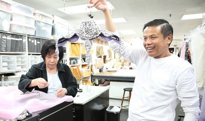 Zang Toi shows off his spring 2013 collection in his studio ahead of Mercedes-Benz Fashion Week in New York.