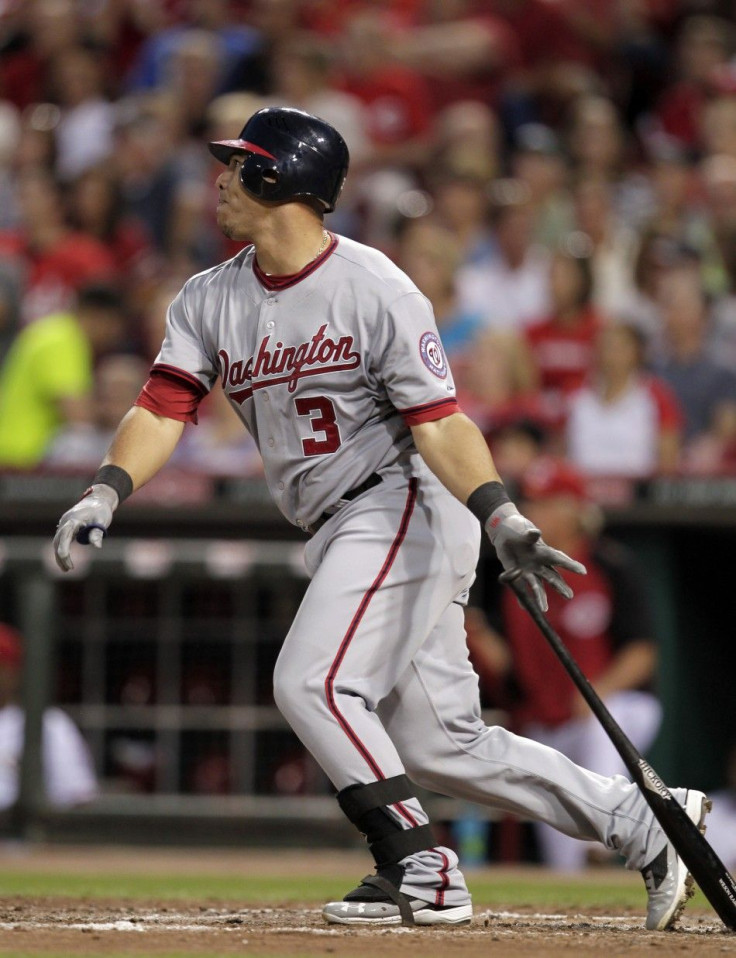 Washington Nationals' Wilson Ramos hits a three-run home run off of Cincinnati Reds Dontrelle Willis during thier MLB game in Cincinnati