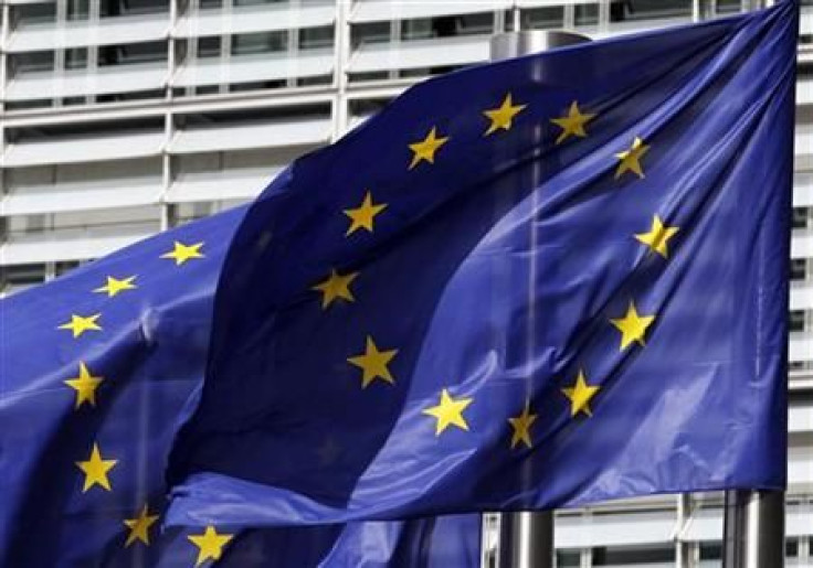 European flags are seen outside the European Commission headquarters in Brussels