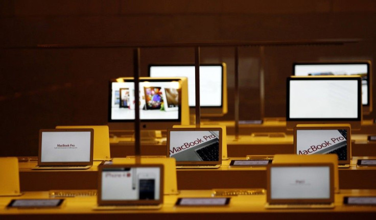 Apple computers are seen inside the newest Apple Store in New York City's Grand Central Station