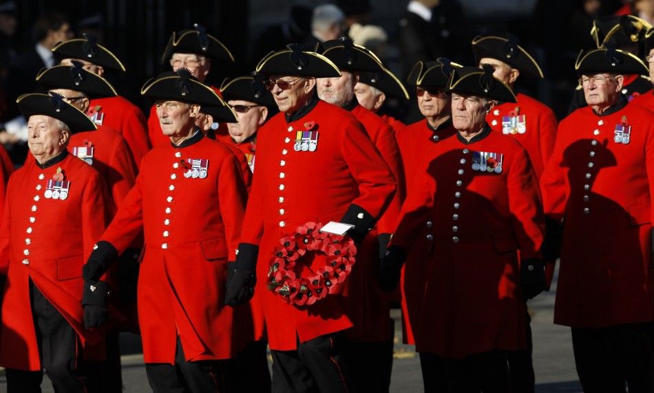Chelsea Pensioners march past the Cenotaph during the annual Remembrance Sunday ceremony at the Cenotaph in London November 13, 2011.