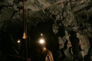 Mineworkers underground at Harmony Gold Mine's Cooke shaft near Johannesburg
