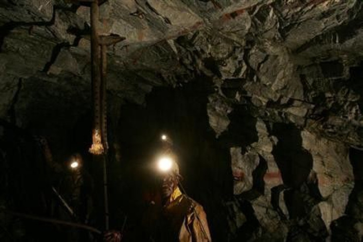 Mineworkers underground at Harmony Gold Mine's Cooke shaft near Johannesburg