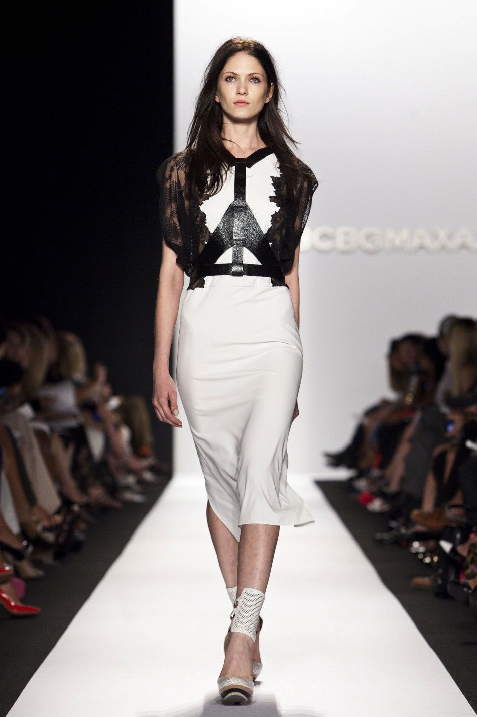 A model presents a creation from the BCBGMAXAZRIA Spring 2013 collection during New York Fashion Week on September 6, 2012. 