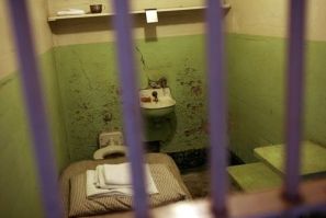 A prison cell along cell block &quot;B&quot; is shown at Alcatraz Island in San Francisco Bay in San Francisco, California