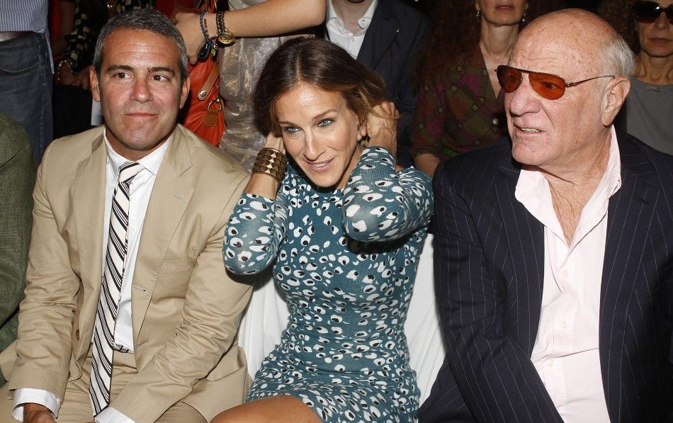 Producer Andy Cohen L, actress Sarah Jessica Parker C and media mogul Barry Diller arrive for the Diane von Furstenberg SpringSummer 2013 collection show at New York Fashion Week September 9, 2012. 