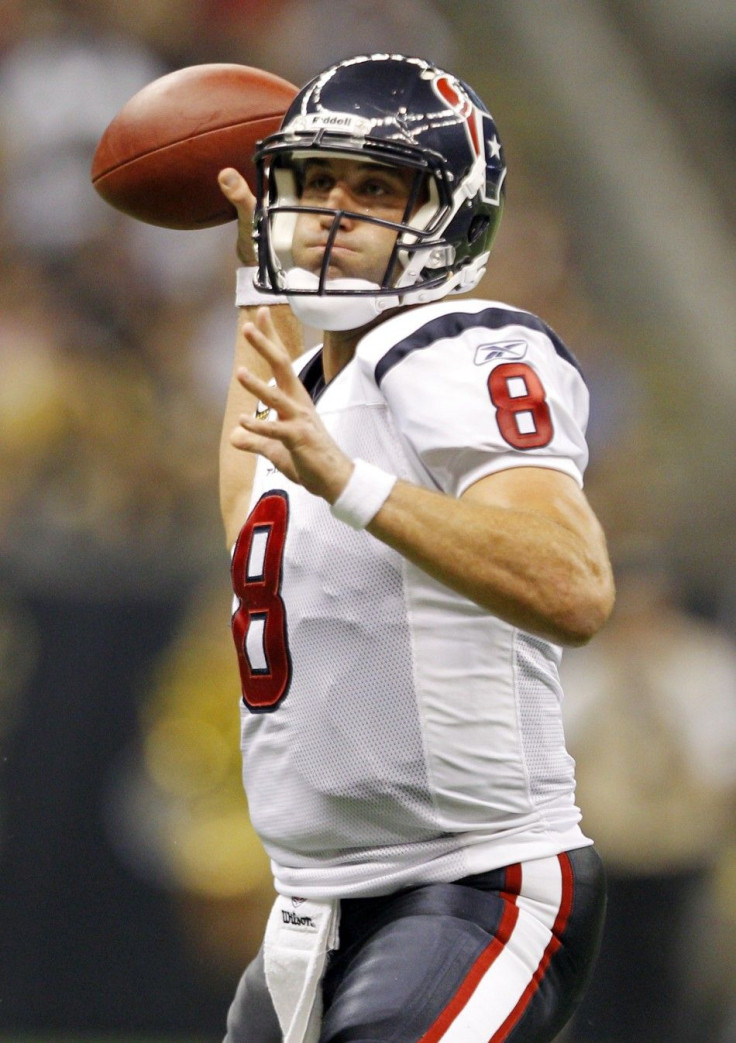 Houston Texans quarterback Matt Schaub has a significant foot injury that will force him to miss several weeks, according to coach Gary Kubiak as reported by ESPN.com. The loss of Schaub, who has started every game since the start of the 2009 season, coul