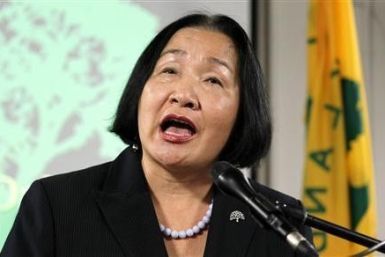 Oakland Mayor Jean Quan speaks during a news conference about the eviction of the Occupy Oakland campsite in Frank Ogawa Plaza in Oakland, California
