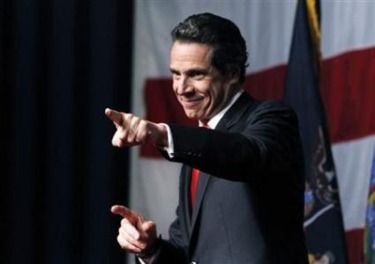 Democratic gubernatorial candidate Andrew Cuomo celebrates after winning the election for Governor in New York, November 2, 2010.