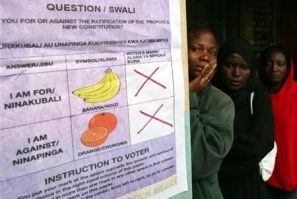 Kenyan women line up at a polling station
