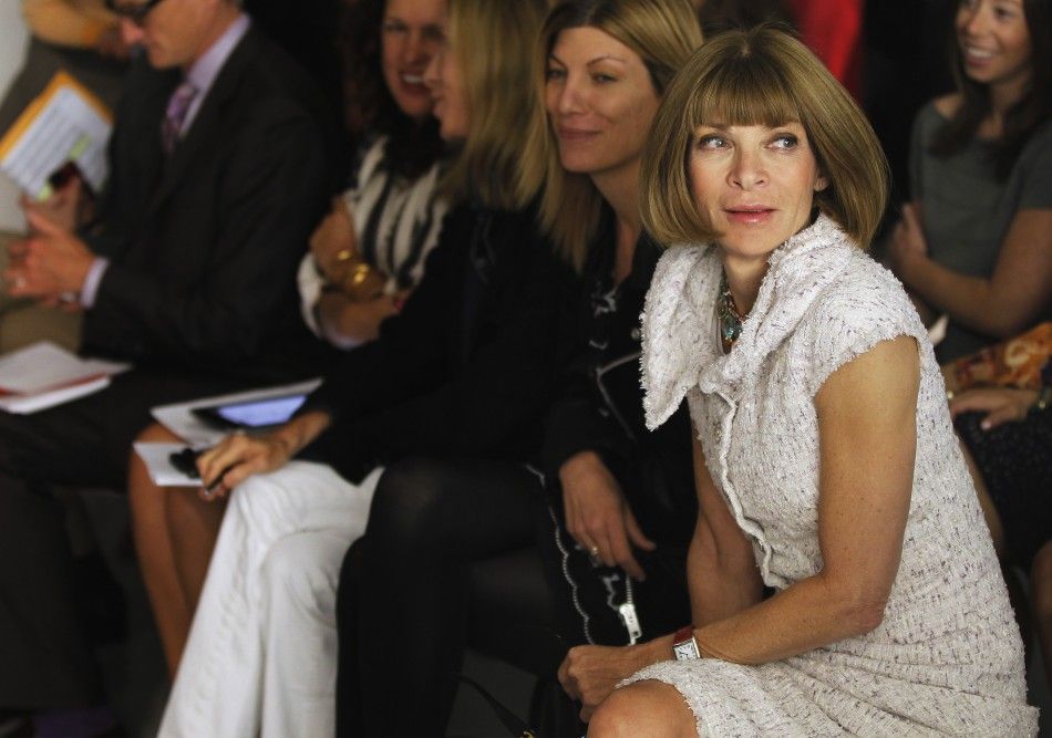 Vogue Editor Anna Wintour sits in the crowd before the Rodarte SpringSummer 2013 collection during New York Fashion Week September 11, 2012.