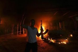 Man outside burning US Embassy in Libya