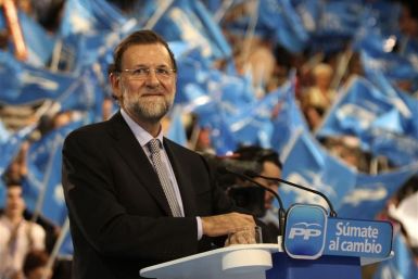 Spain&#039;s centre-right People&#039;s Party (Partido Popular) leader Rajoy gestures as he delivers his speech during a campaign rally in Vigo